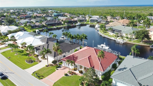 aerial view with a water view