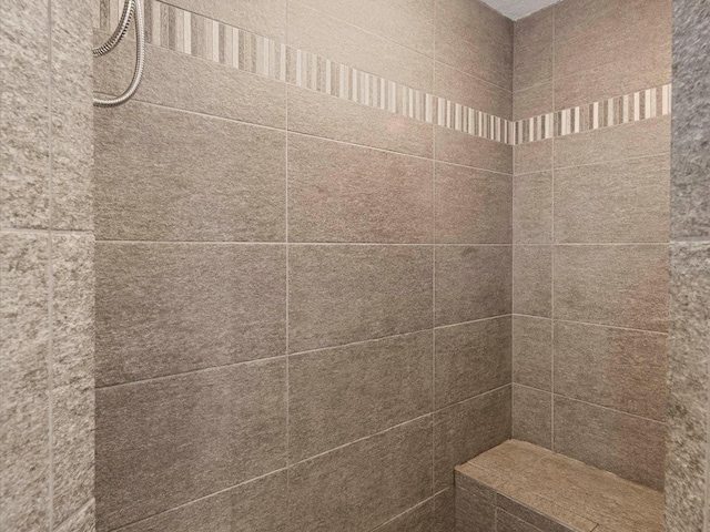 interior details featuring a tile shower