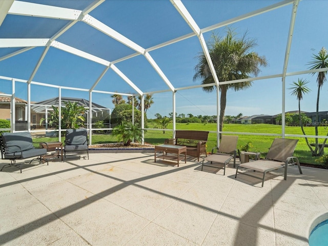 view of patio with a lanai