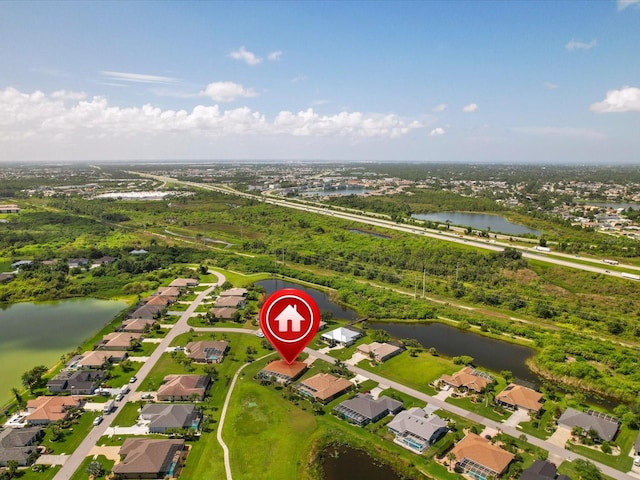 bird's eye view featuring a water view