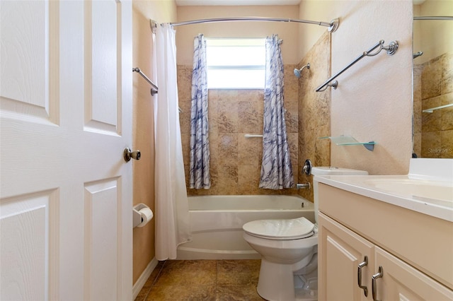 full bathroom featuring vanity, toilet, and shower / bath combo with shower curtain