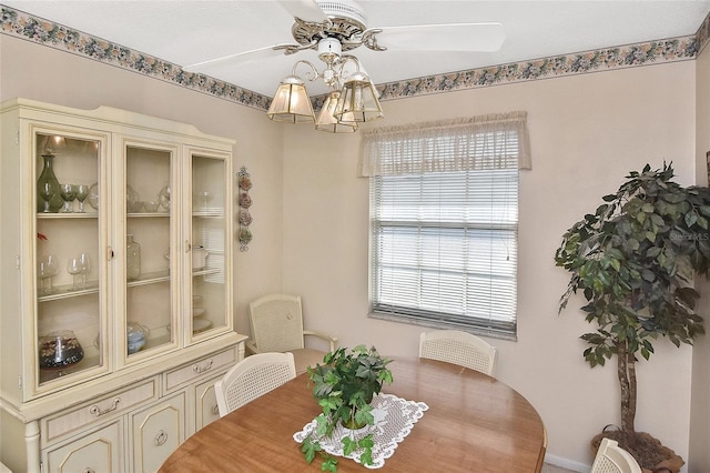 dining area featuring ceiling fan