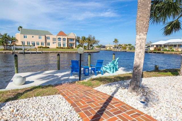 dock area with a water view