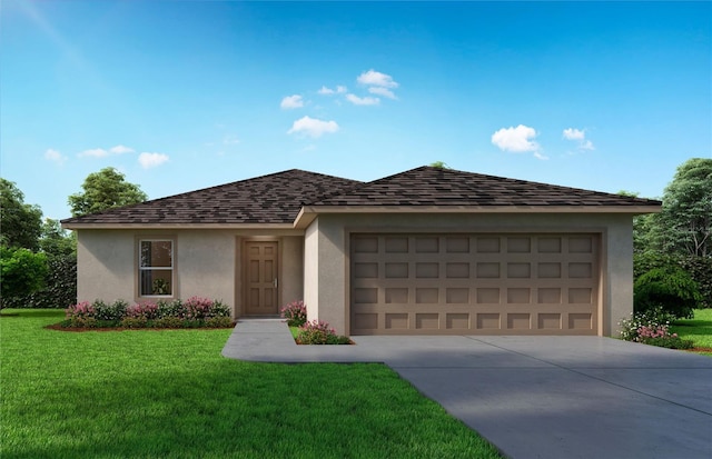 view of front of home with a garage and a front yard