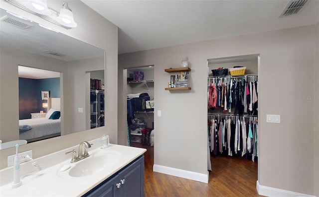 bathroom featuring vanity and wood-type flooring