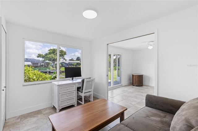 office area featuring ceiling fan