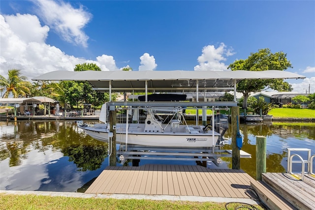 dock area with a water view