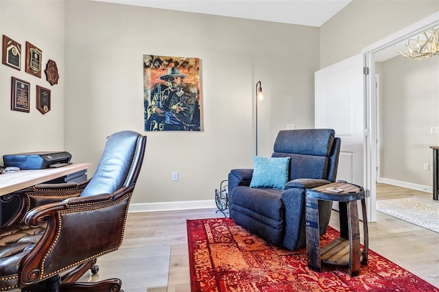 home office featuring light hardwood / wood-style floors