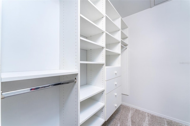 walk in closet with carpet