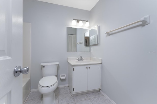 bathroom featuring tile patterned flooring, toilet, and vanity