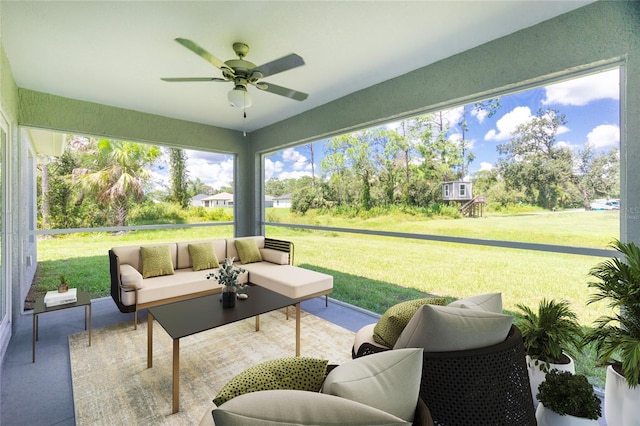 view of patio with an outdoor hangout area and ceiling fan