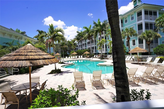 view of pool featuring a patio area