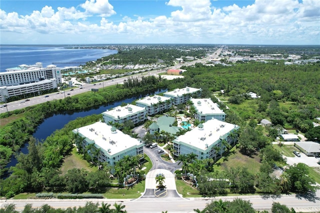 aerial view with a water view