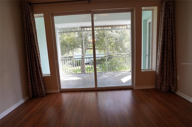 empty room with a wealth of natural light and dark hardwood / wood-style floors