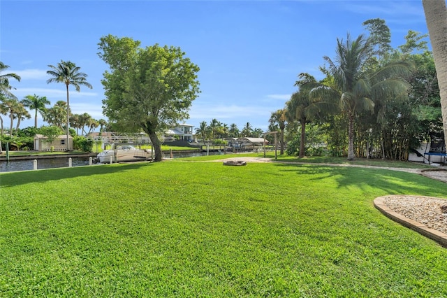 view of yard with a water view