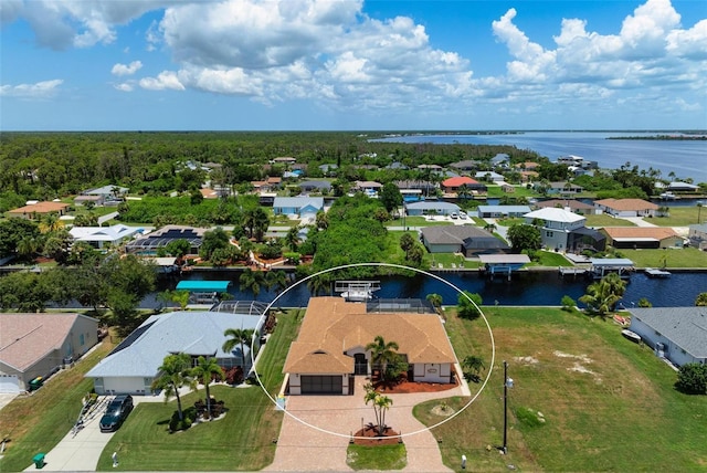 aerial view featuring a water view