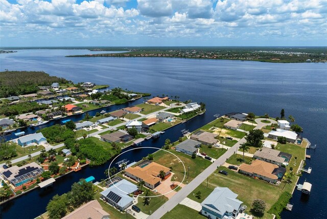 aerial view featuring a water view