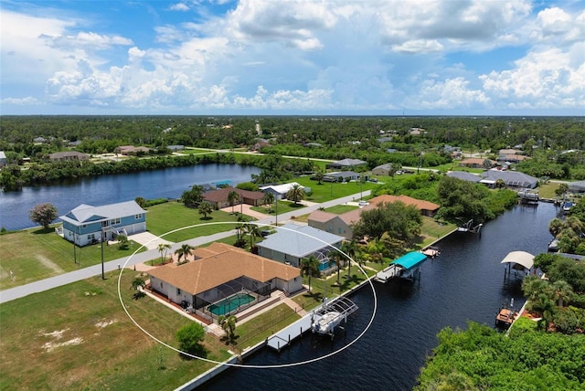 aerial view with a water view