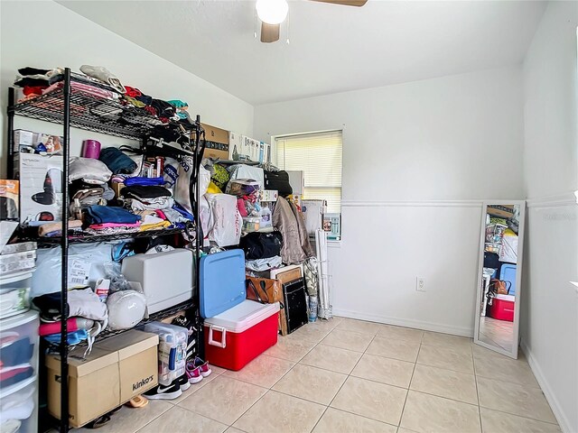 storage room with ceiling fan