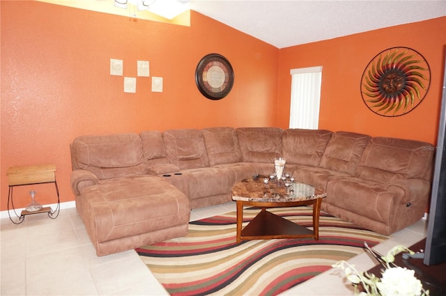 living room with light tile patterned floors