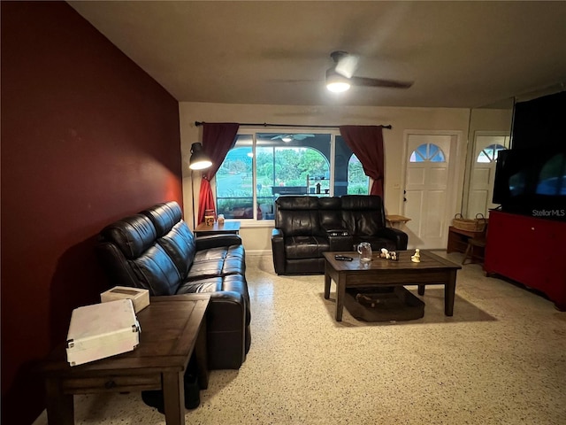 living room with ceiling fan