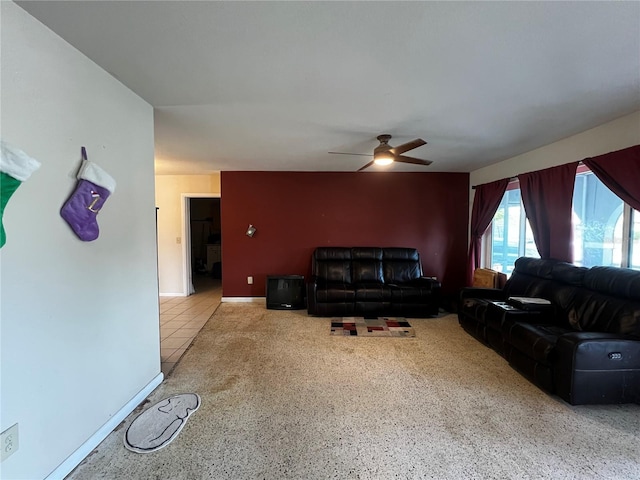 living room with ceiling fan