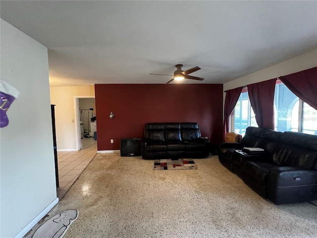 living room with ceiling fan