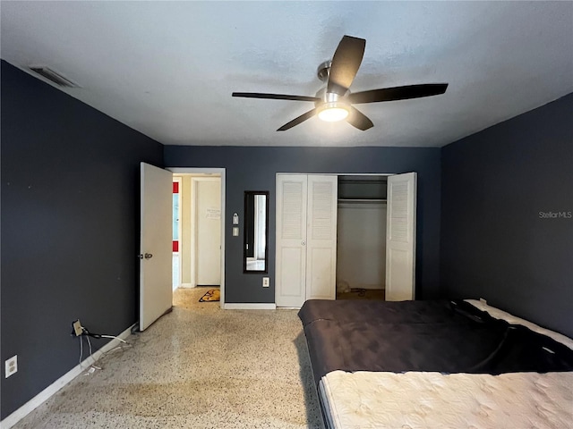 bedroom with a closet and ceiling fan