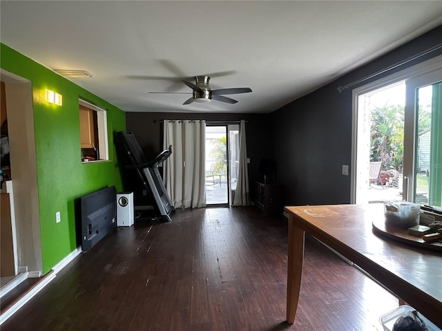 entryway featuring ceiling fan and dark hardwood / wood-style flooring