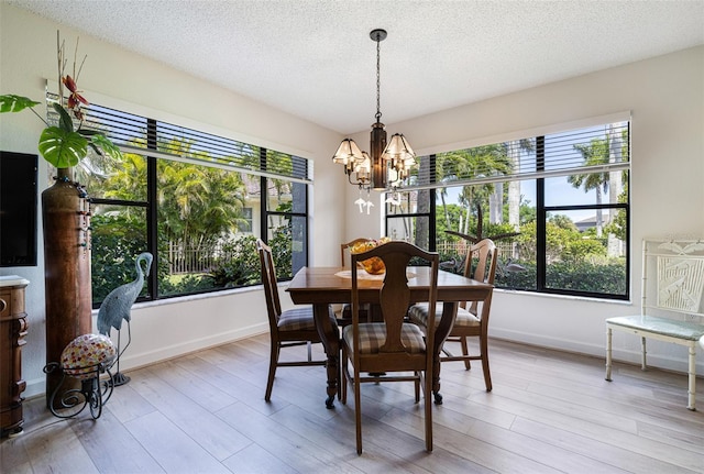 dining room with light hardwood / wood-style flooring, a notable chandelier, and a wealth of natural light