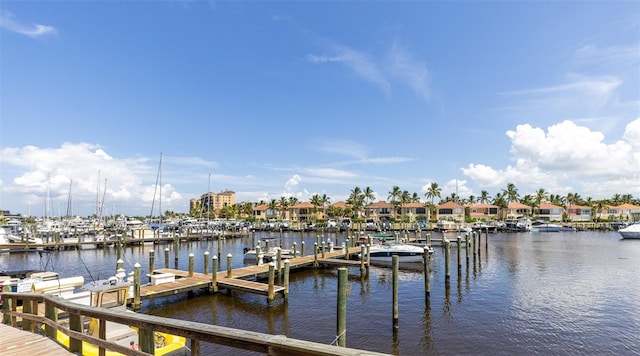 view of dock with a water view