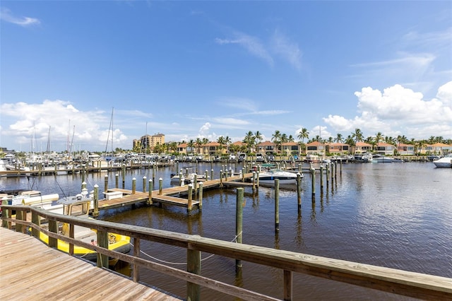 view of dock with a water view