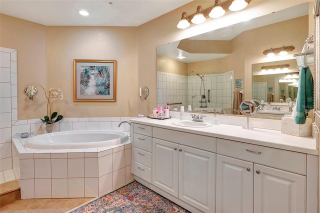 bathroom with vanity and tile patterned floors