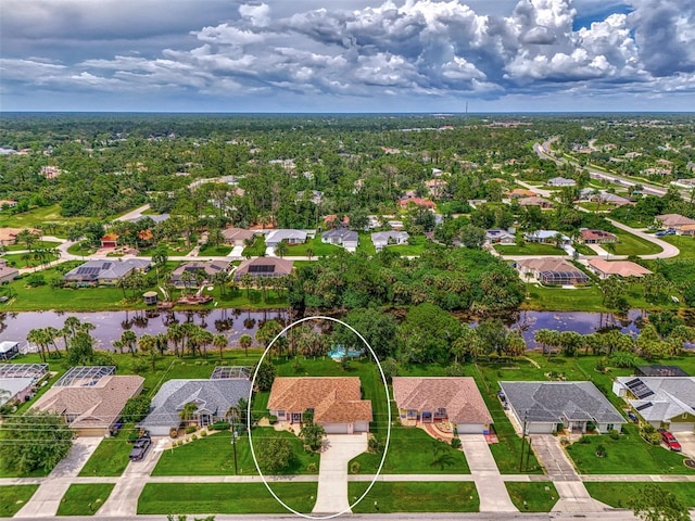 aerial view with a water view