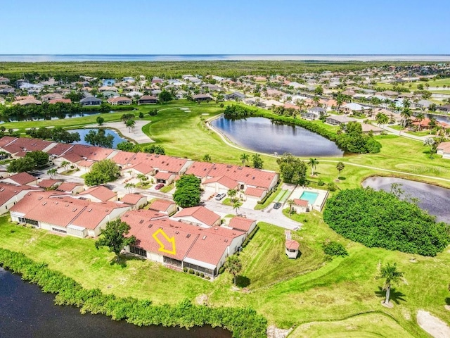 aerial view with a water view