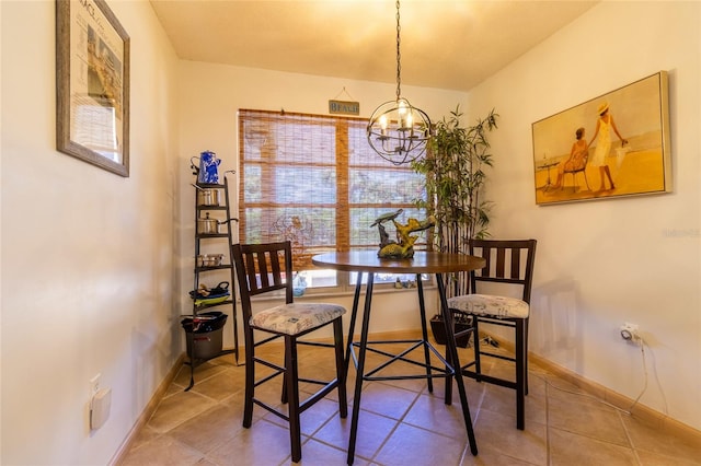 dining area with a wealth of natural light and a chandelier