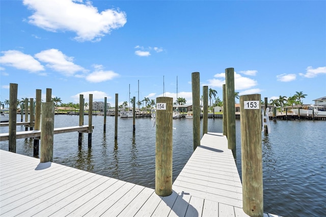 view of dock with a water view