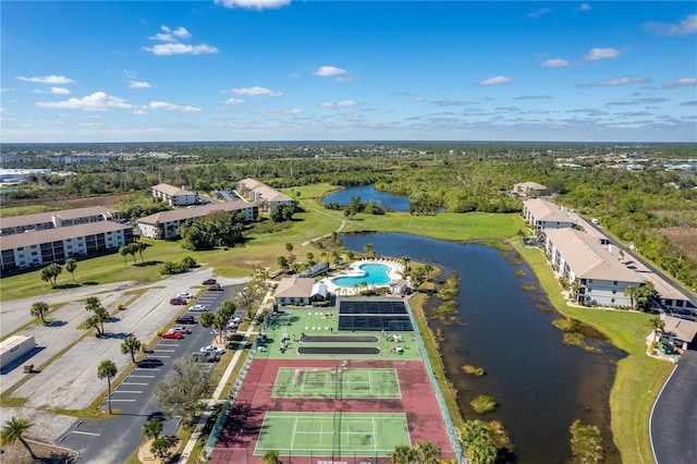 bird's eye view featuring a water view