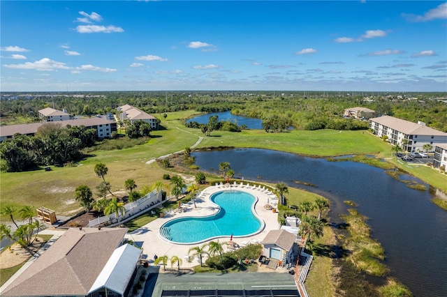 aerial view with a water view