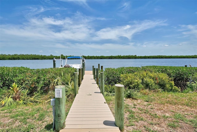 view of dock with a water view