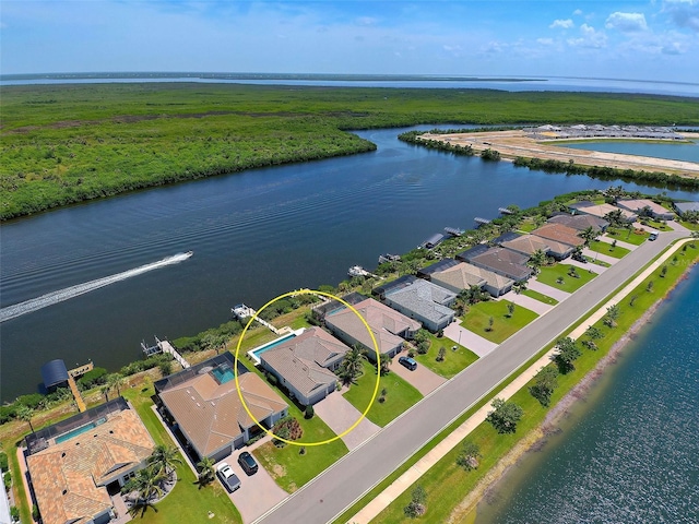 bird's eye view featuring a water view