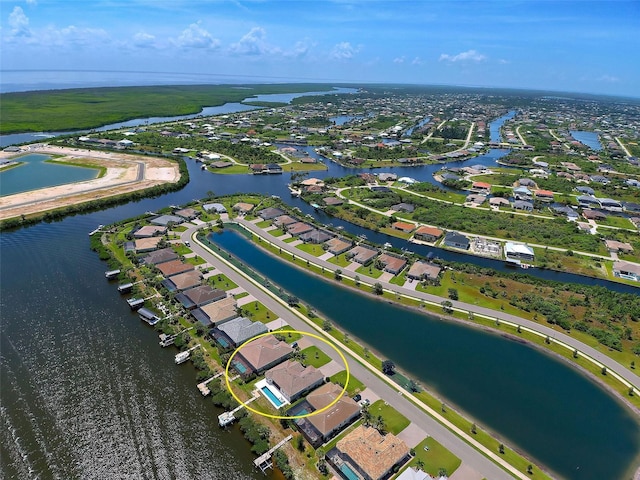 bird's eye view featuring a water view