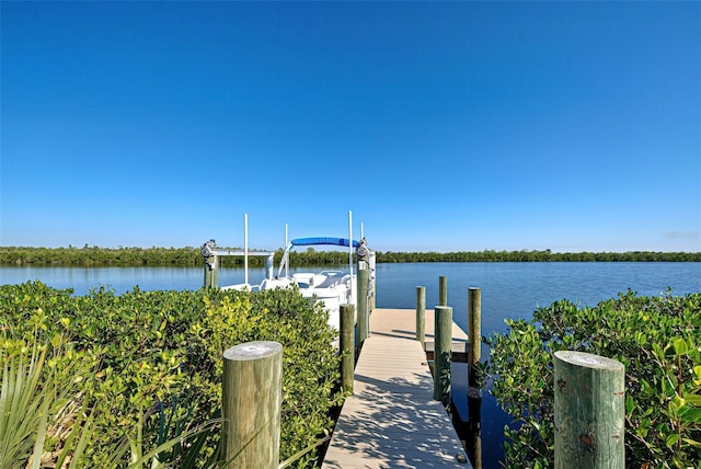 view of dock with a water view