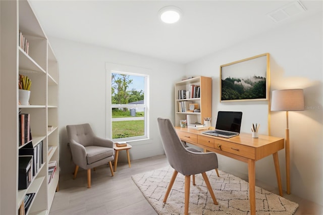 office area featuring light hardwood / wood-style floors