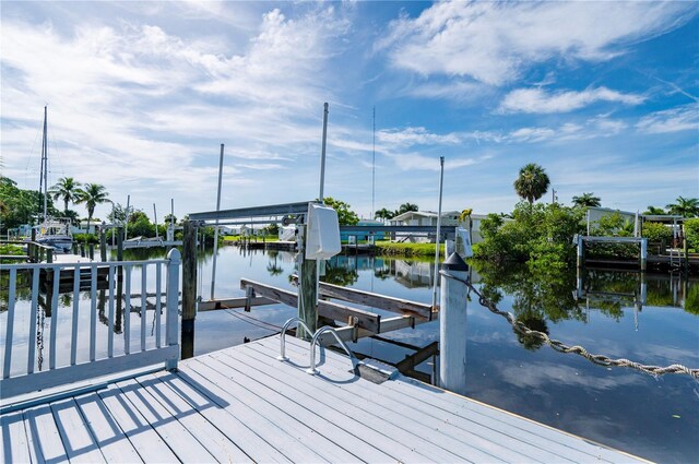 view of dock with a water view