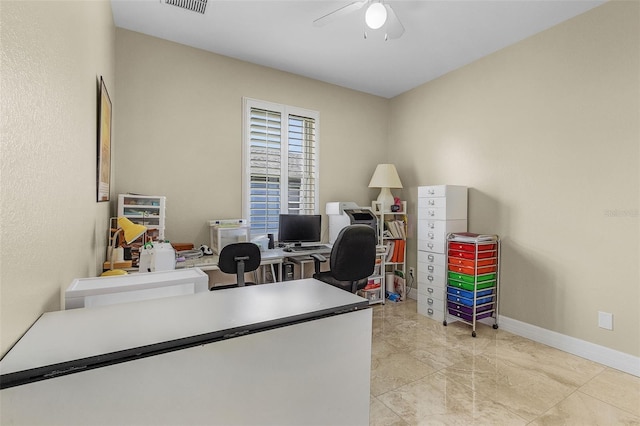 3327 Surfside Blvd, Cape Coral, FL 33914 - office area featuring baseboards and ceiling fan