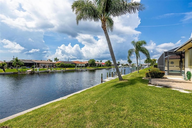 property view of water with a dock