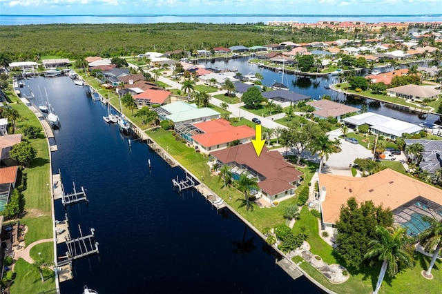 bird's eye view featuring a water view