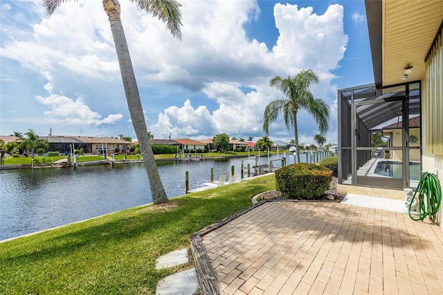 property view of water featuring a boat dock