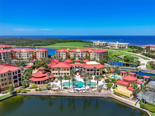 aerial view with a water view